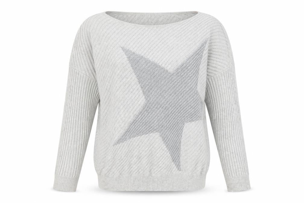 Mint Velvet Women's Grey Star Cotton Blend Pullover Jumper Size S