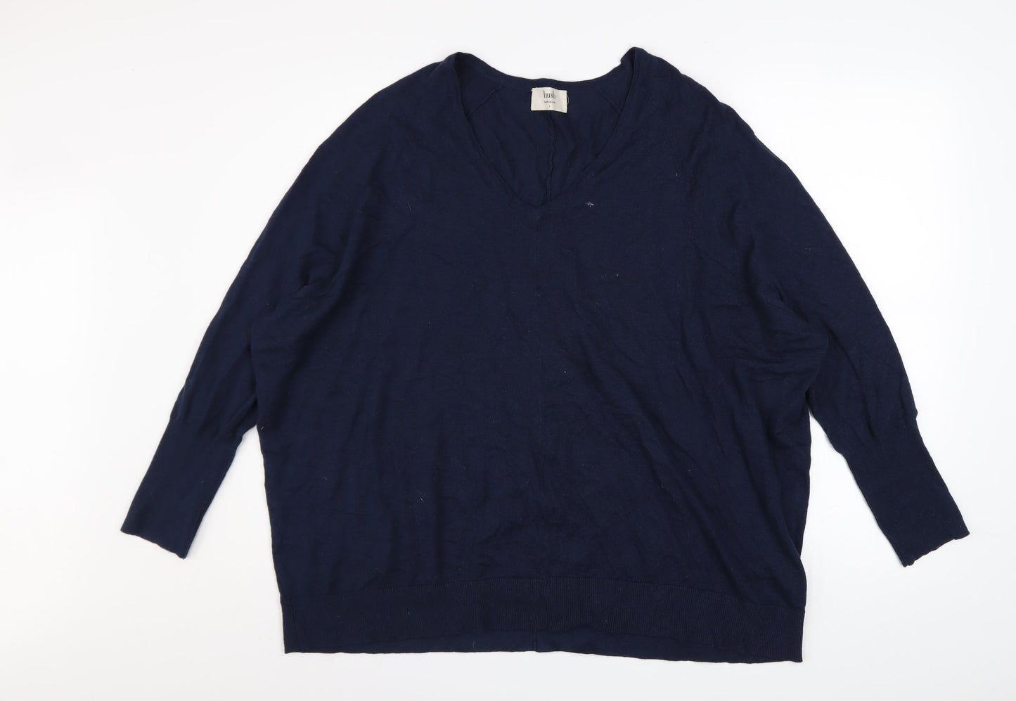 Hush Women's Blue V-Neck Relaxed Fit Knit Jumper Size S