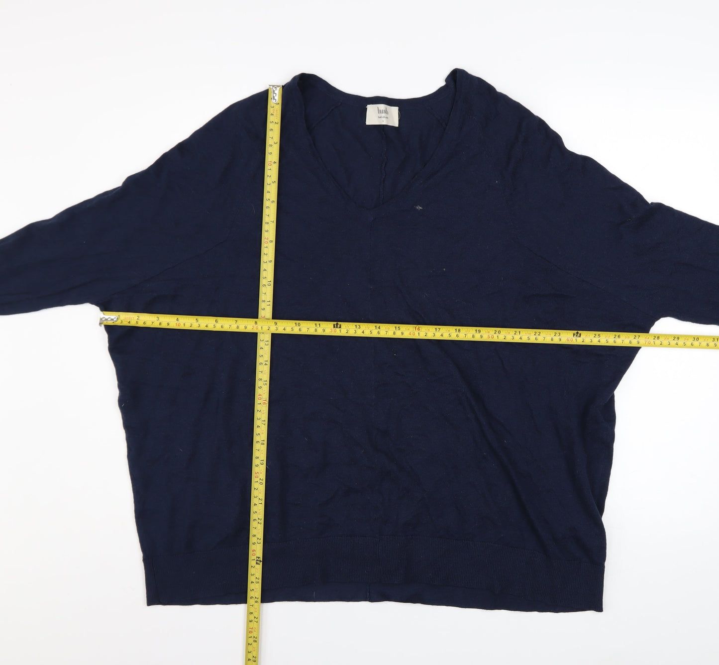 Hush Women's Blue V-Neck Relaxed Fit Knit Jumper Size S