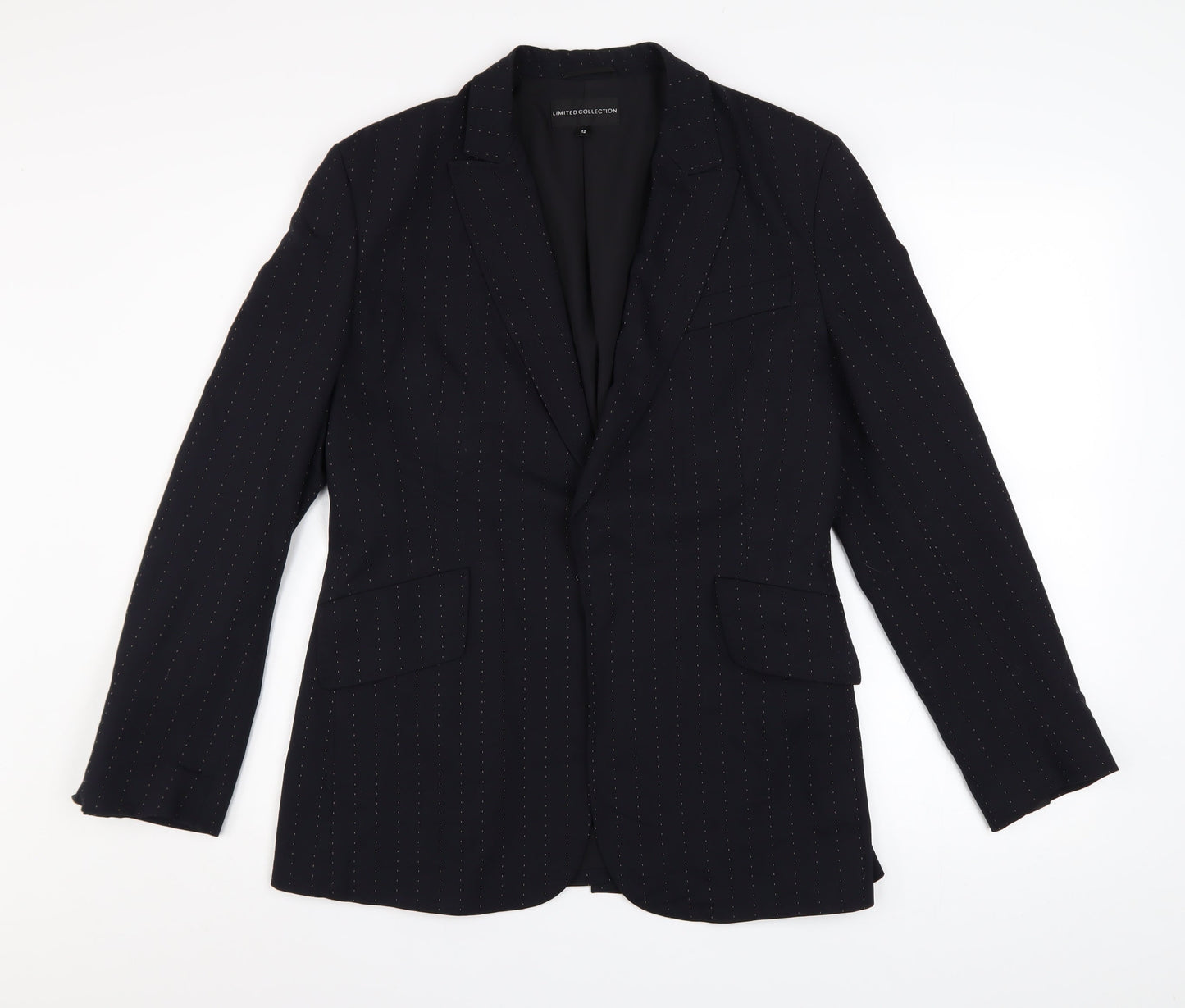 Marks and Spencer Women’s Black Pinstripe Blazer Size 12 Wool Blend