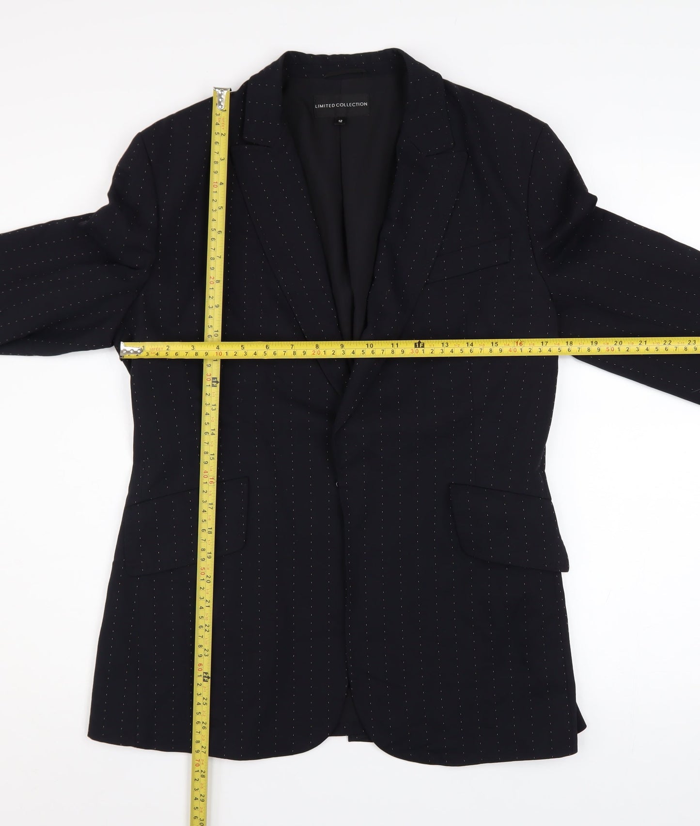 Marks and Spencer Women’s Black Pinstripe Blazer Size 12 Wool Blend