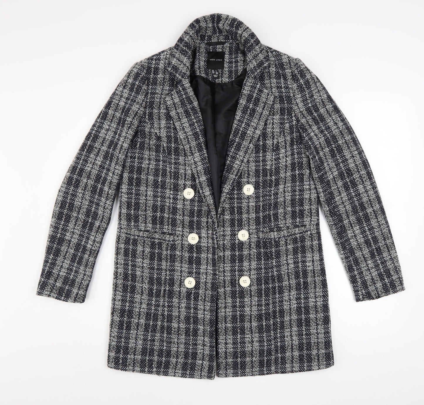 New Look Women’s Grey Check Double Breasted Tweed Blazer UK 8