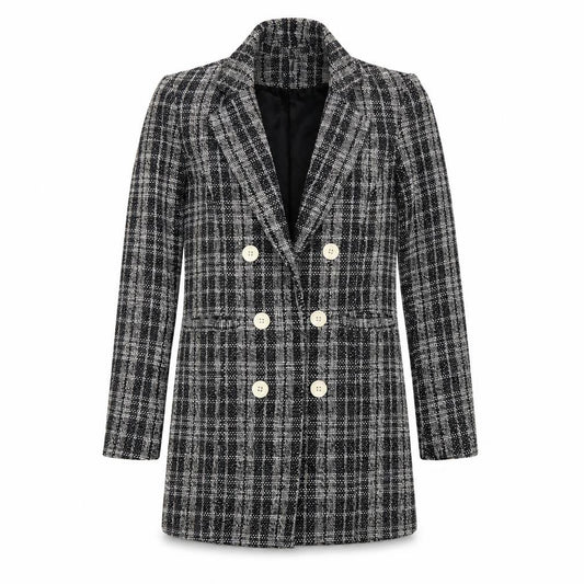 New Look Women’s Grey Check Double Breasted Tweed Blazer UK 8
