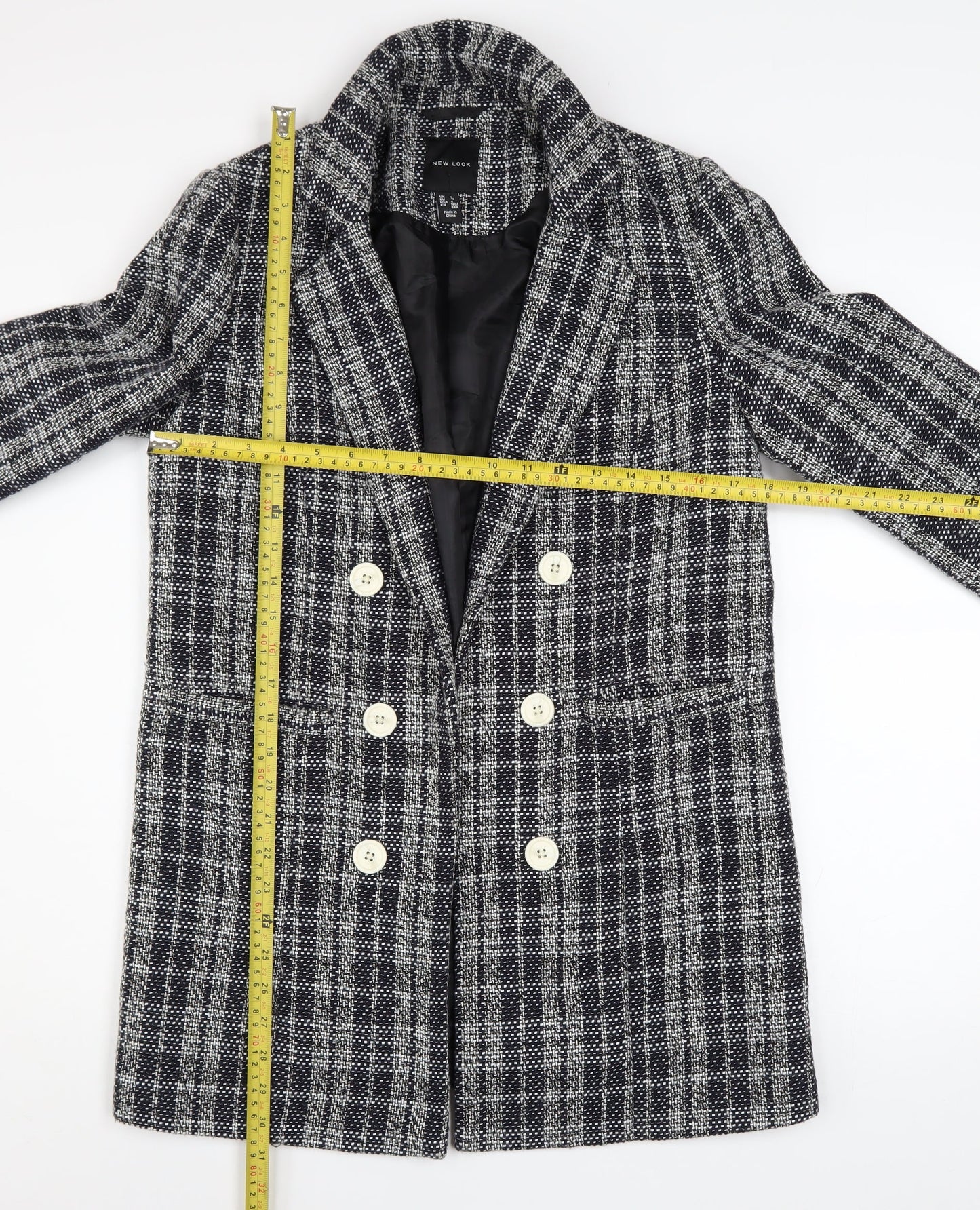 New Look Women’s Grey Check Double Breasted Tweed Blazer UK 8