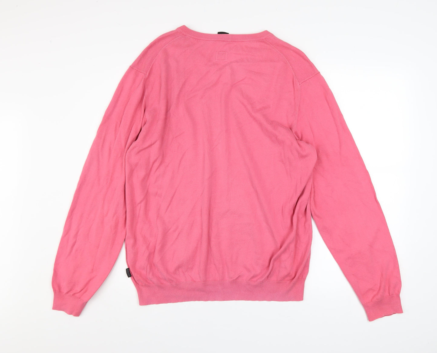 Hugo Boss Men’s Pink V-Neck Slim Fit Cotton Jumper 2XL