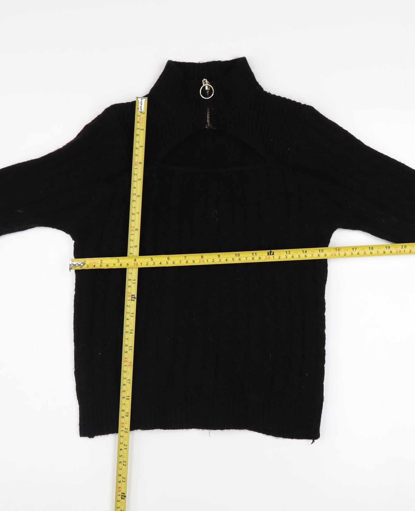 QED London Women's Black High Neck Zip Detail Knit Jumper Size L