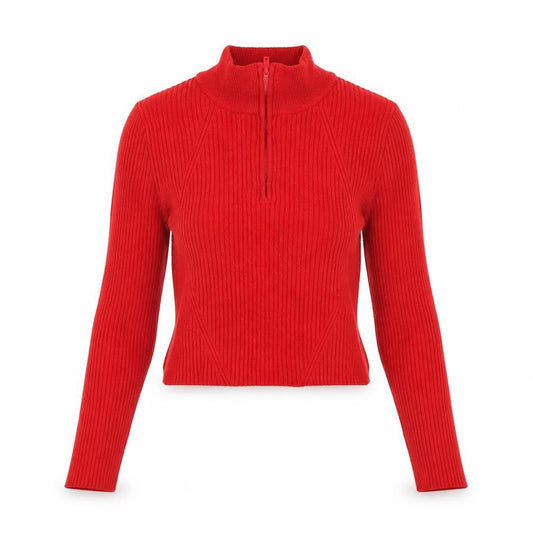 Urban Outfitters Women Red Cropped Knit Long Sleeve Mock Neck Top S