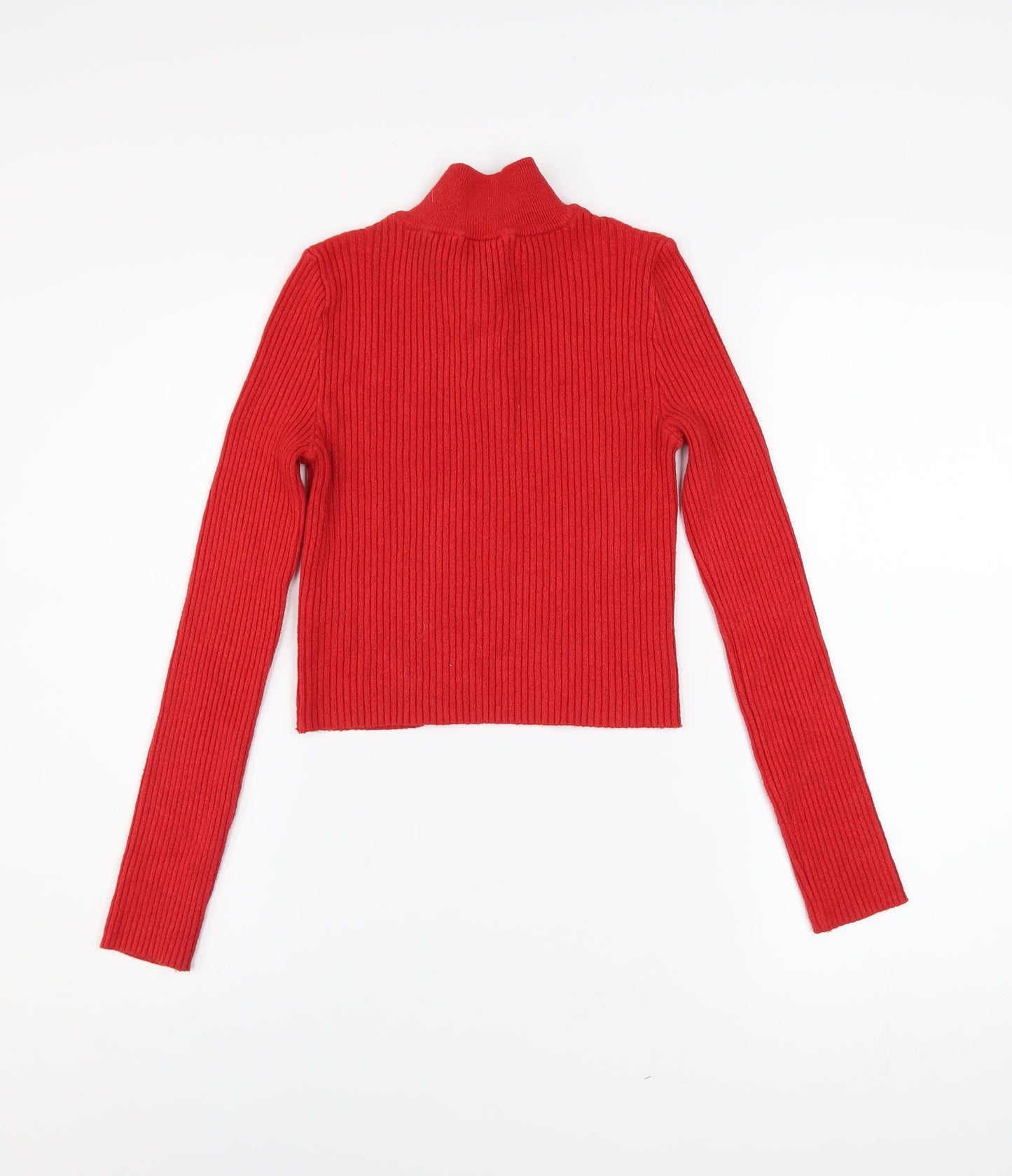 Urban Outfitters Women Red Cropped Knit Long Sleeve Mock Neck Top S