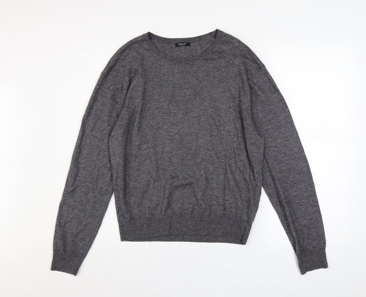 Massimo Dutti Men's Grey Wool Blend Crew Neck Jumper XL