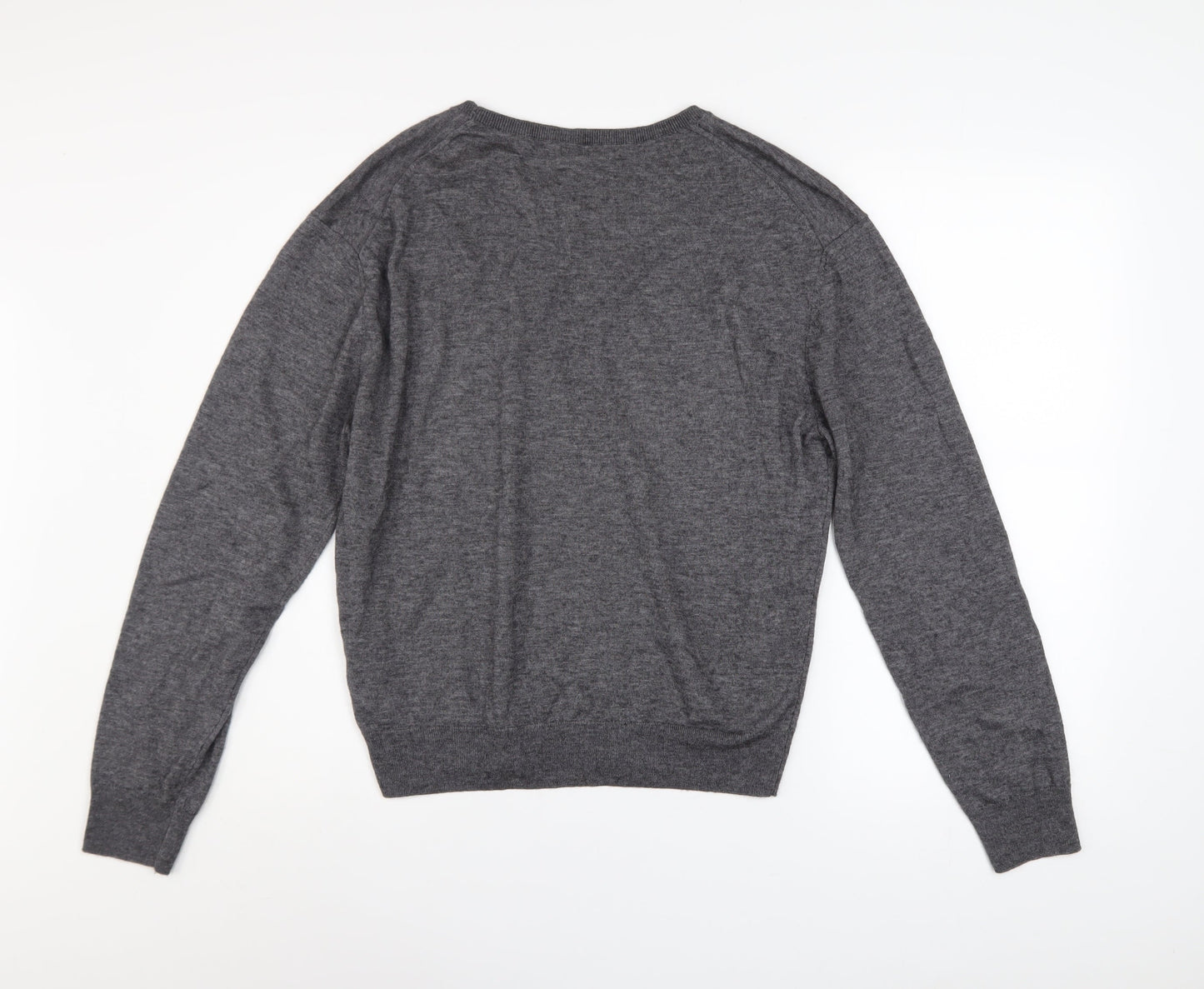 Massimo Dutti Men's Grey Wool Blend Crew Neck Jumper XL