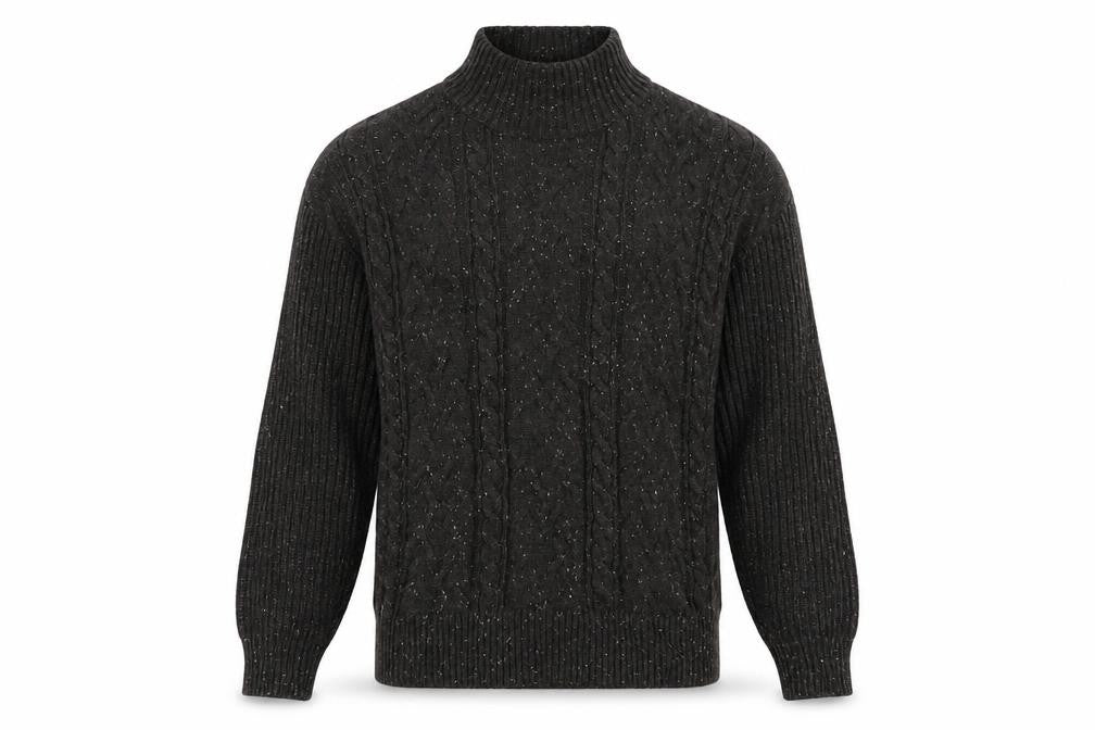 Joe Fresh Men’s Black Cable-Knit Mock Neck Jumper Size M