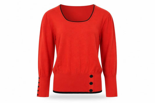 Front view of Roman Women Red Scoop Neck Button Detail Knit Jumper, size 12