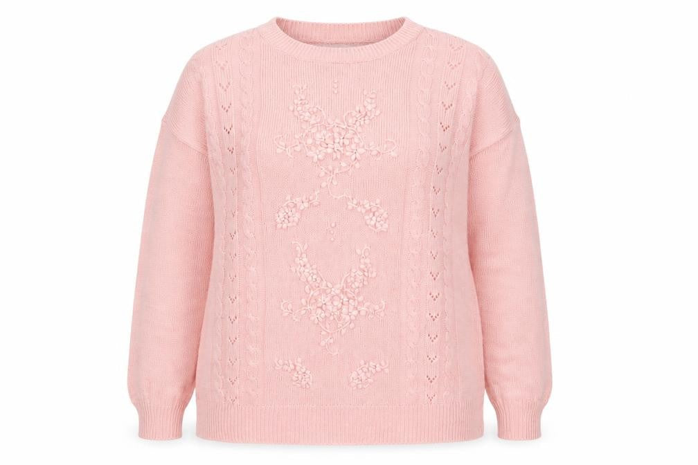 Berkertex Women's Pink Acrylic Cable Knit Jumper Size L