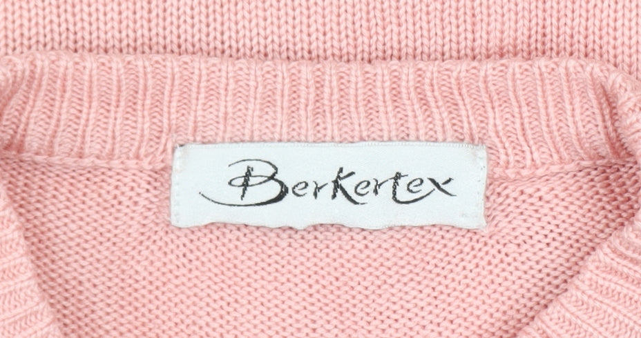 Berkertex Women's Pink Acrylic Cable Knit Jumper Size L