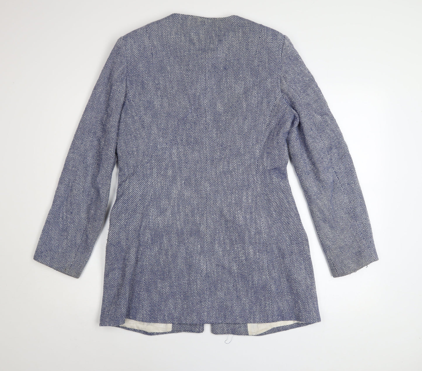 Zara Blue Tweed Women's Mid-Length Zip Coat Size 14