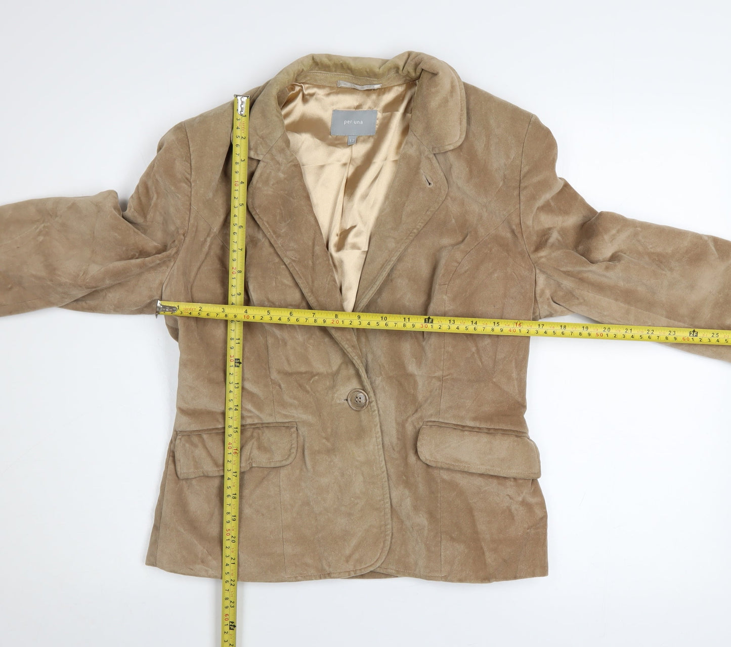 Marks and Spencer Per Una Women Beige Cotton Velvet Blazer Size 12