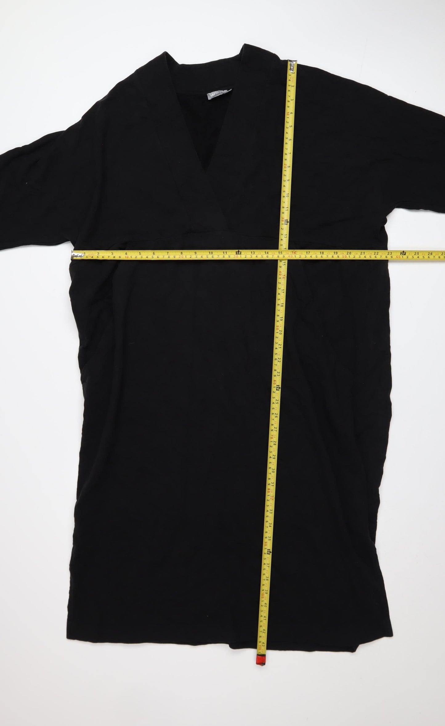 WALL Women Black Shift Dress S V-Neck Short Sleeve Cotton Stretch