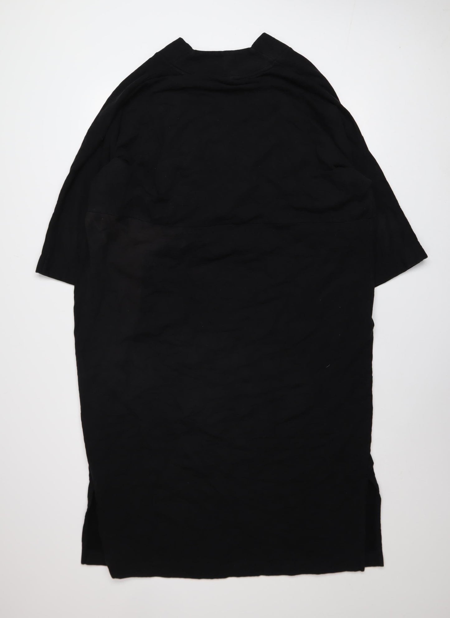 WALL Women Black Shift Dress S V-Neck Short Sleeve Cotton Stretch