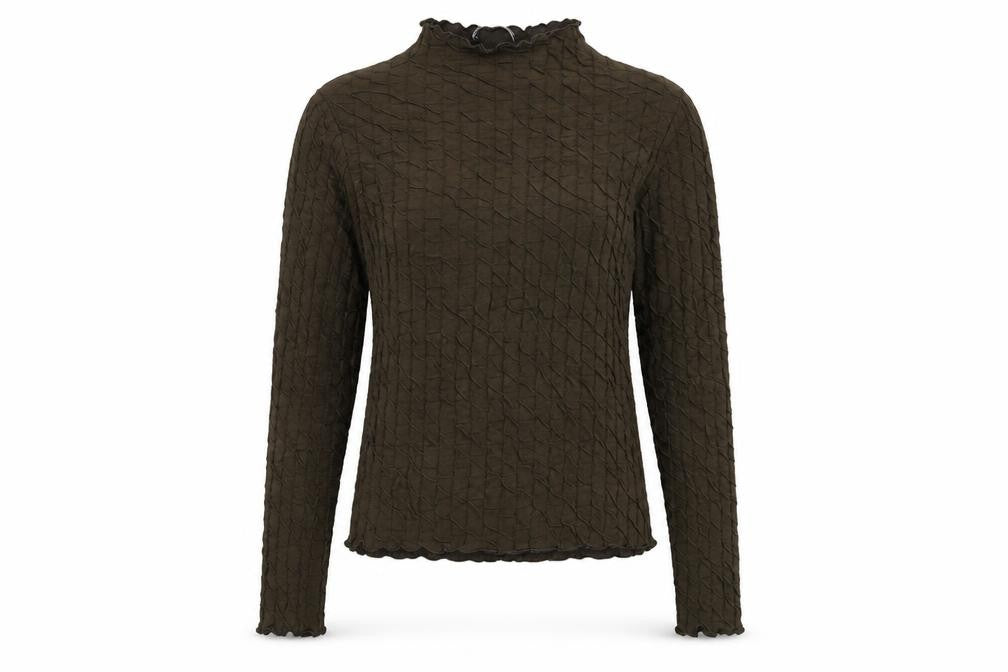 Mango Womens Green Long Sleeve Mock Neck Stretch Top Size M