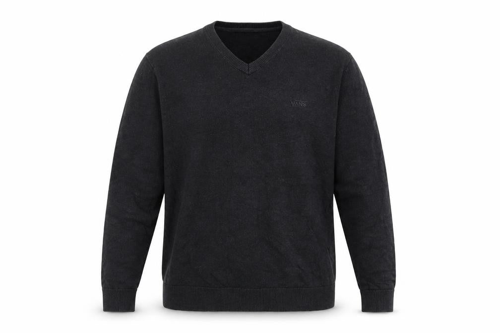 Vans Men's Black V-Neck Pullover Jumper Size M Knit Cotton Blend