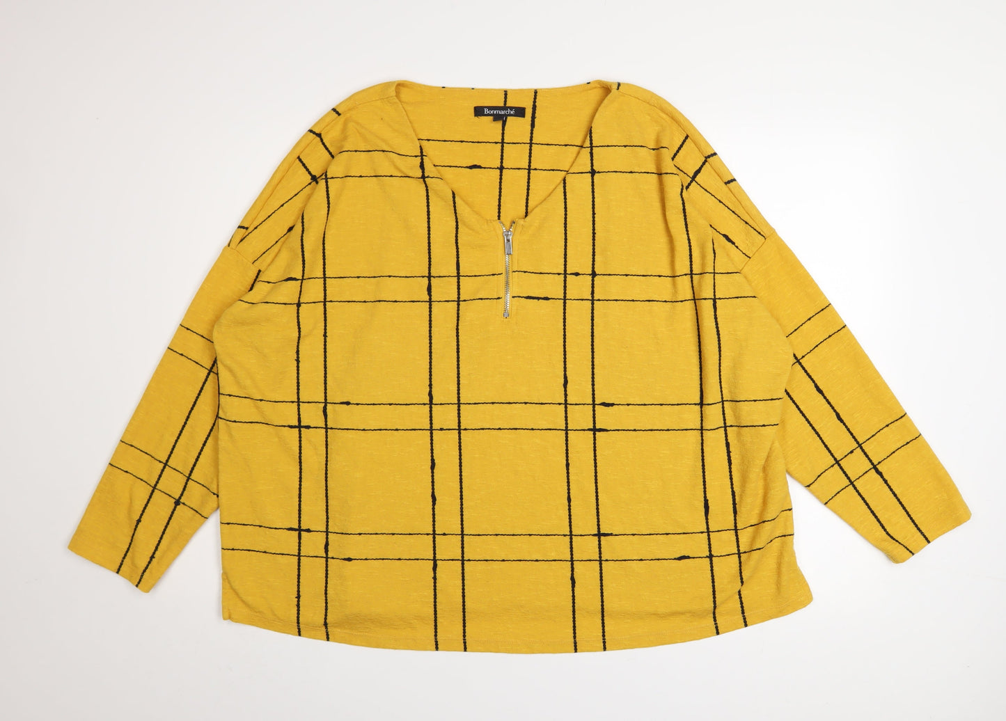 Bonmarché Women’s Yellow Check Zip V-Neck Jumper Size 22