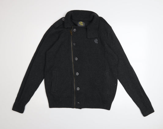 Strength & Honour Men's Black M Cotton Collared Full Zip Cardigan