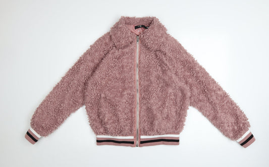 M Women's Pink Faux Shearling Bomber Jacket Size 6 Regular Zip Up