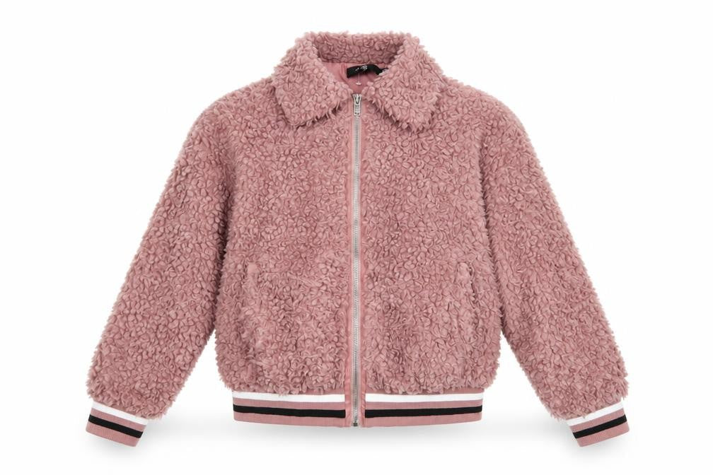 M Women's Pink Faux Shearling Bomber Jacket Size 6 Regular Zip Up