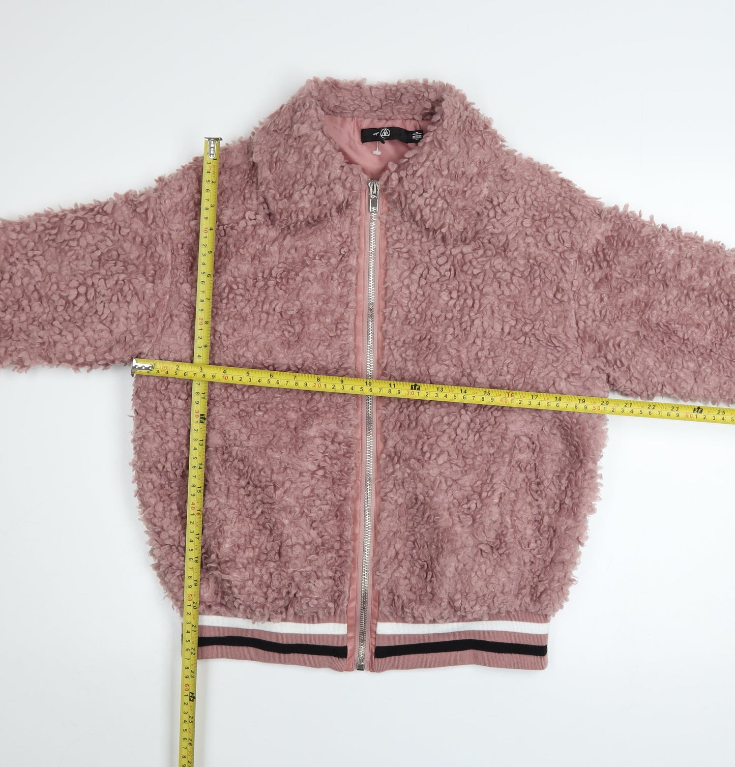 M Women's Pink Faux Shearling Bomber Jacket Size 6 Regular Zip Up