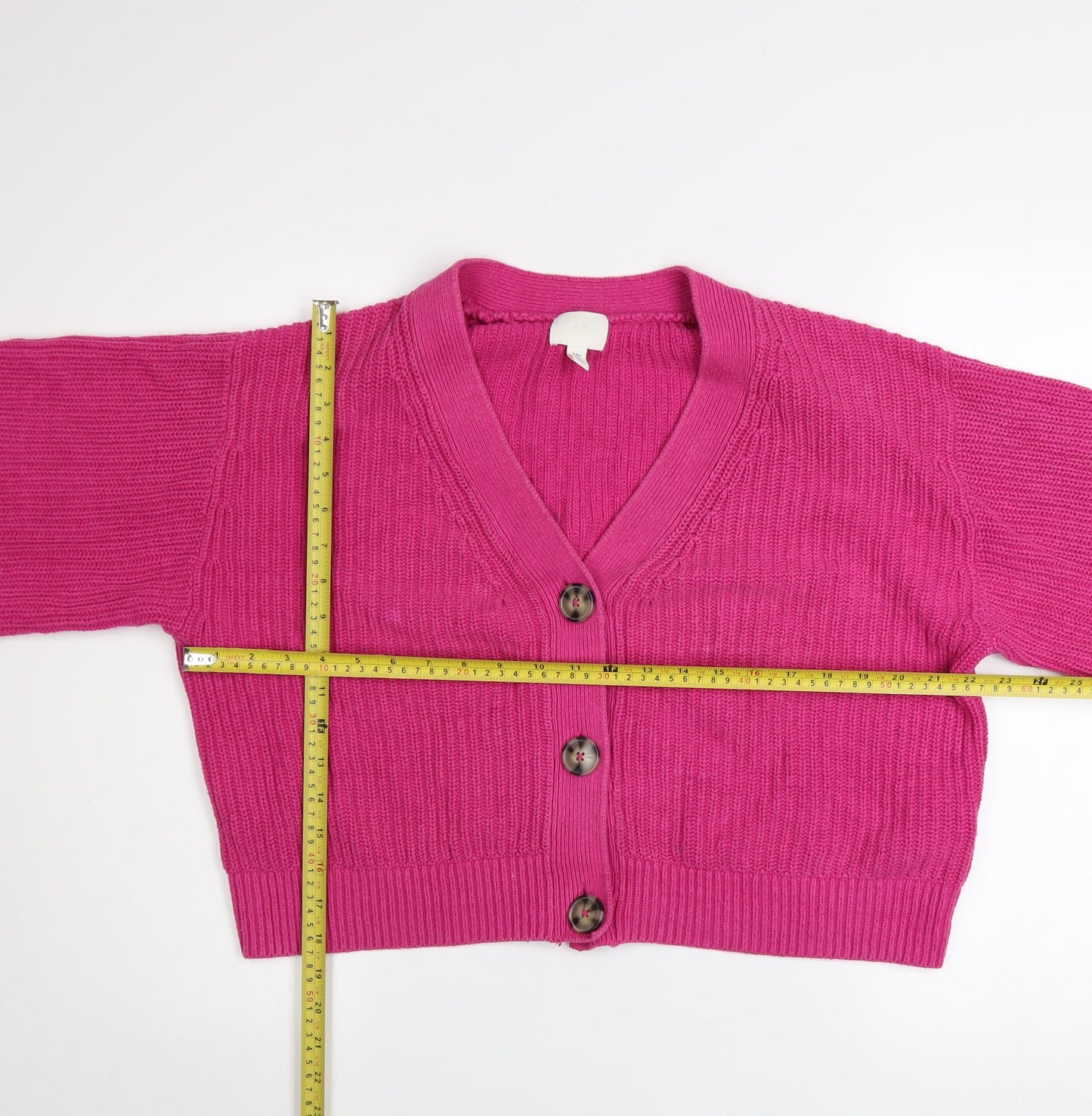 H&M Women Pink Chunky Knit V-Neck Cardigan Size S