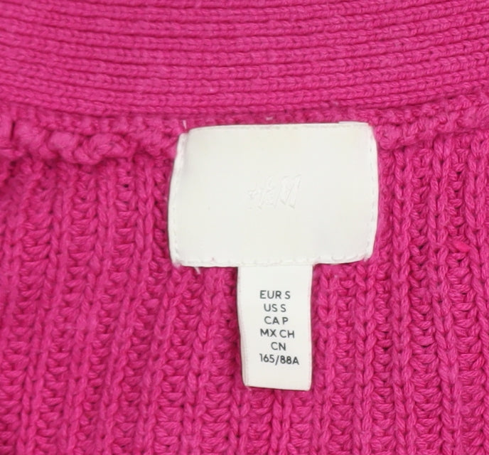 H&M Women Pink Chunky Knit V-Neck Cardigan Size S