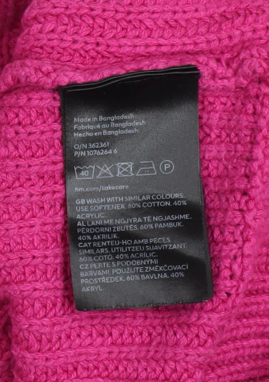 H&M Women Pink Chunky Knit V-Neck Cardigan Size S