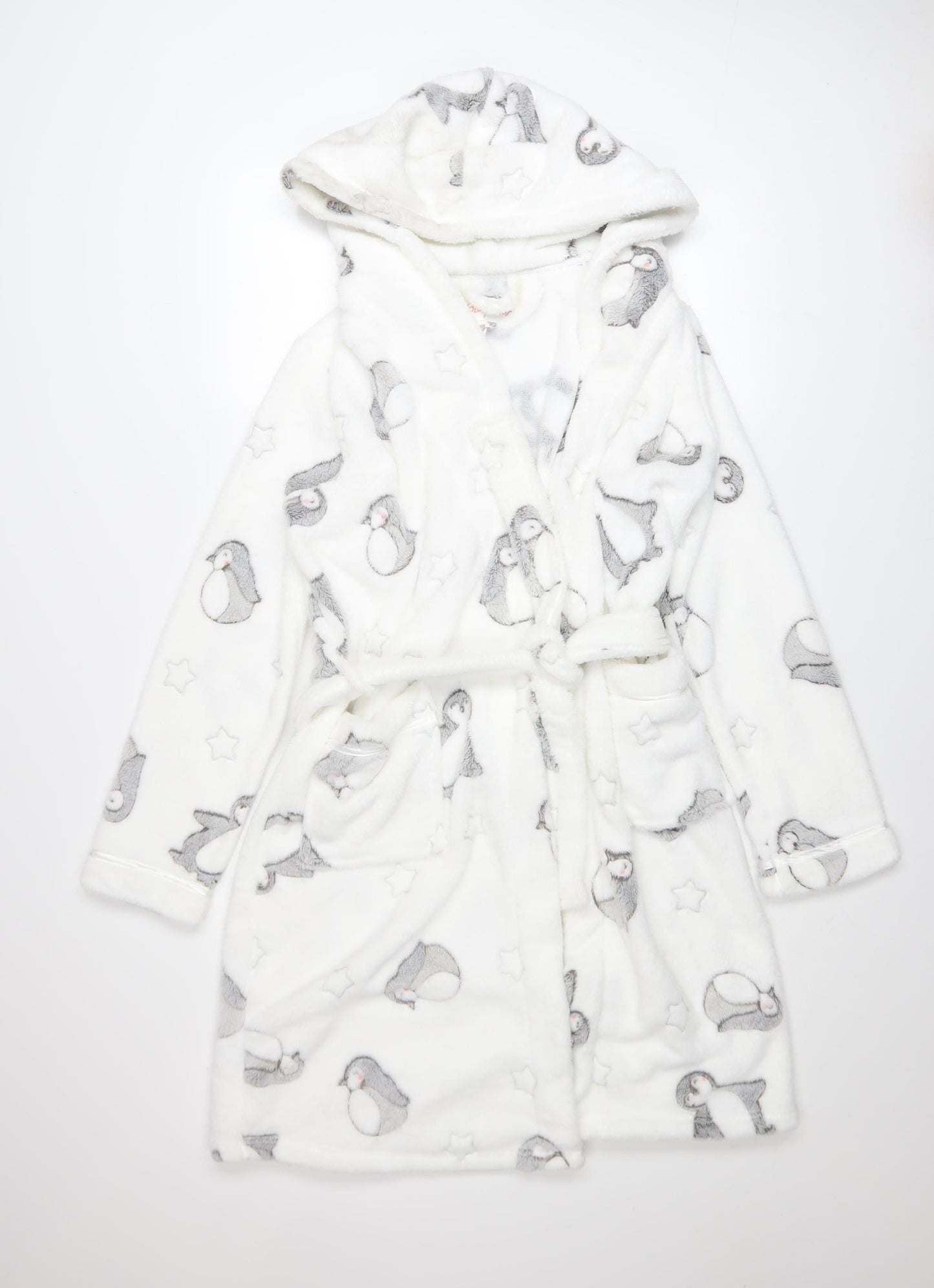 Tu Women White Penguin Fleece Hooded Robe M