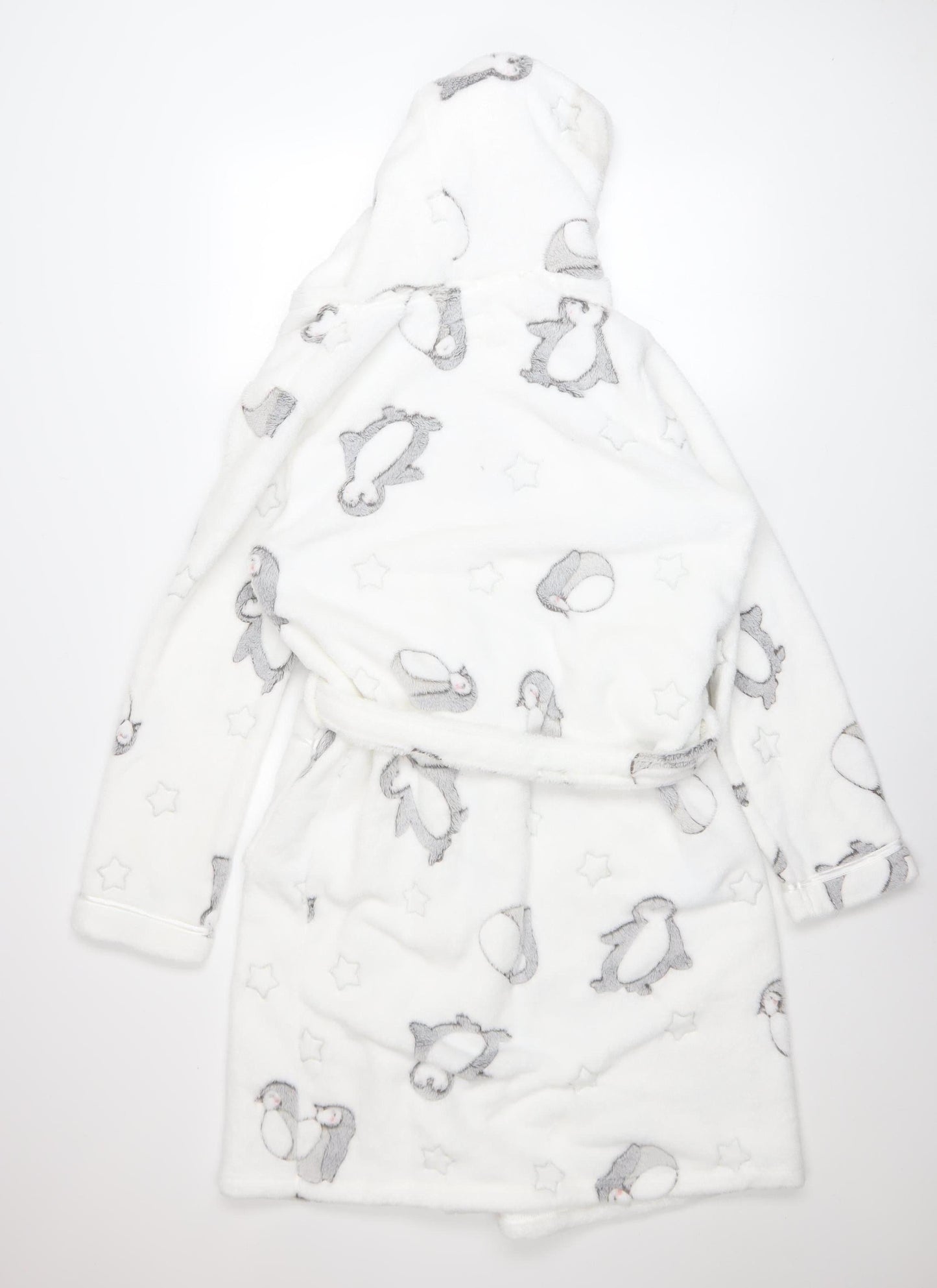 Tu Women White Penguin Fleece Hooded Robe M
