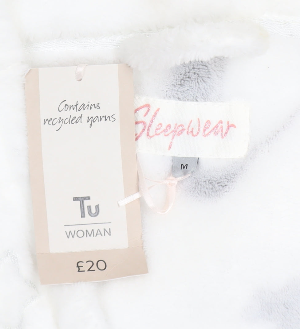 Tu Women White Penguin Fleece Hooded Robe M