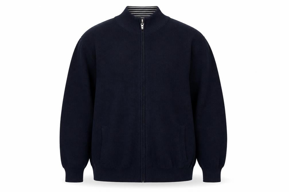 Greenwoods Men’s Blue Full Zip Cotton Knit Jacket Size L