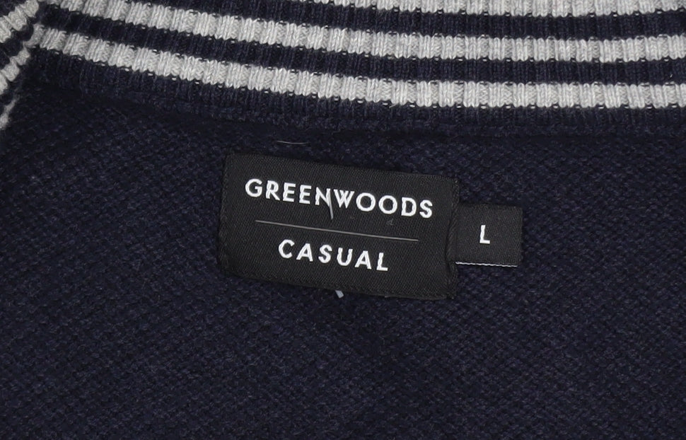 Greenwoods Men’s Blue Full Zip Cotton Knit Jacket Size L