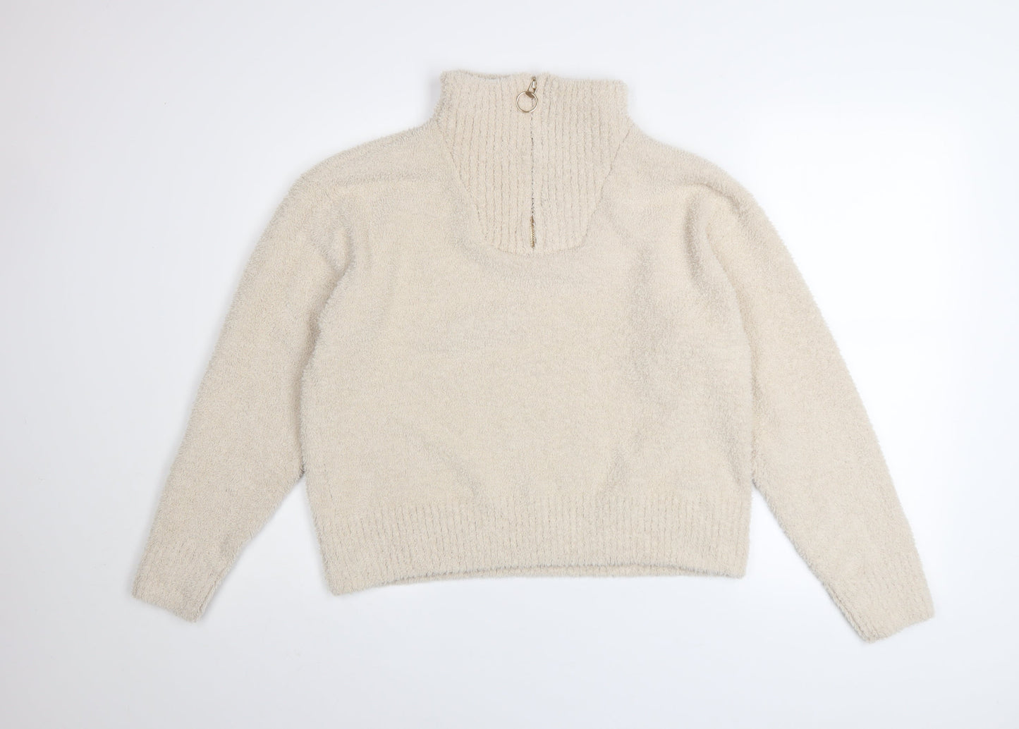 Roman Women Beige 1/4 Zip High Neck Pullover Sweater Size 16