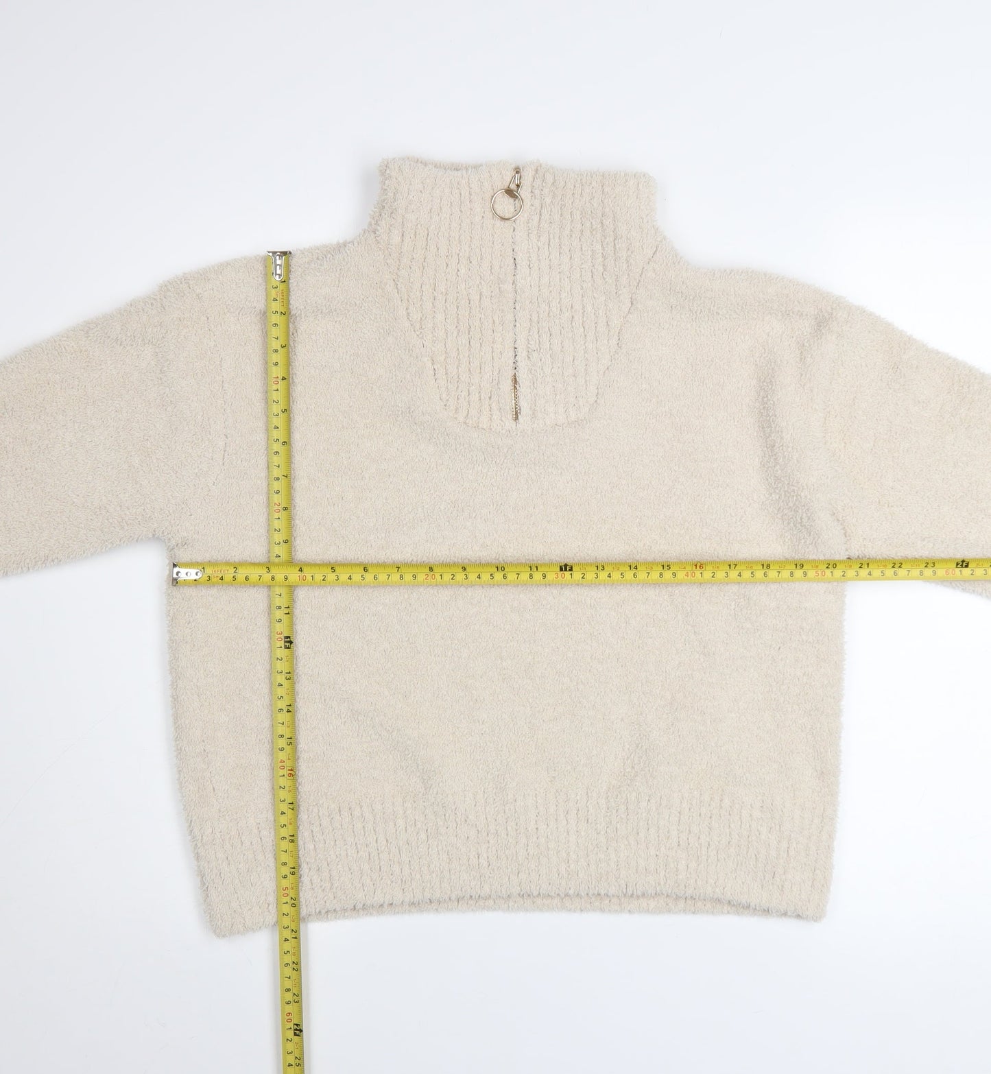 Roman Women Beige 1/4 Zip High Neck Pullover Sweater Size 16