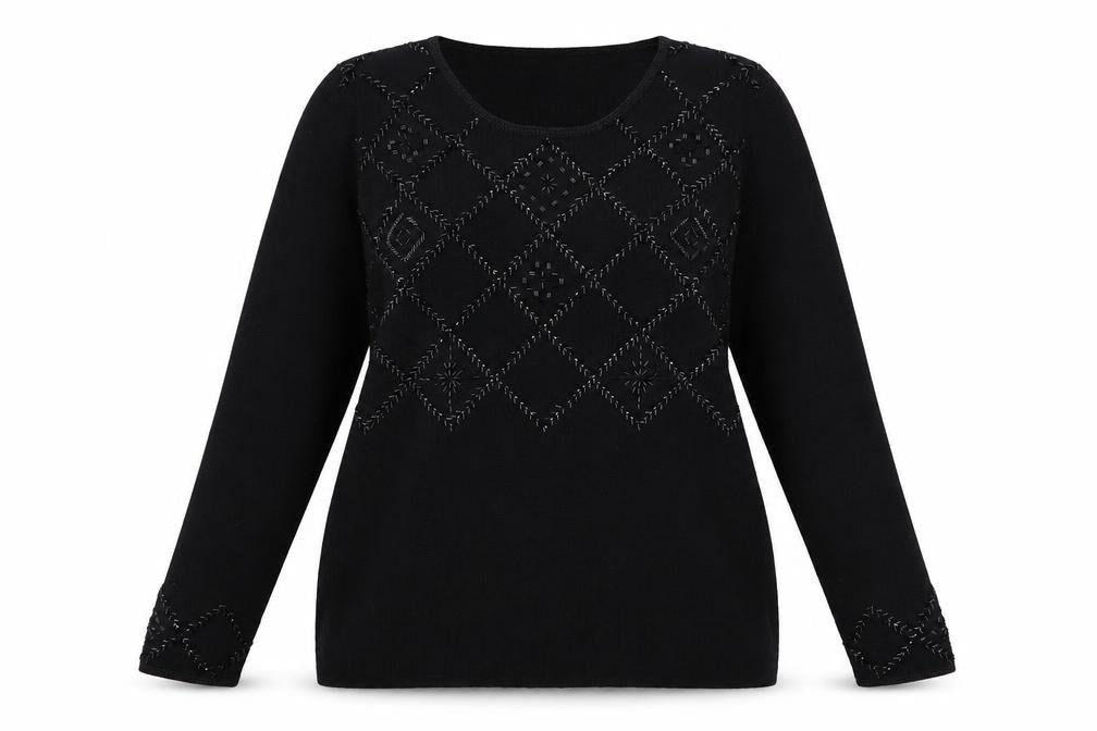 Marks & Spencer Women’s Black Crew Neck Embroidered Jumper Size 16