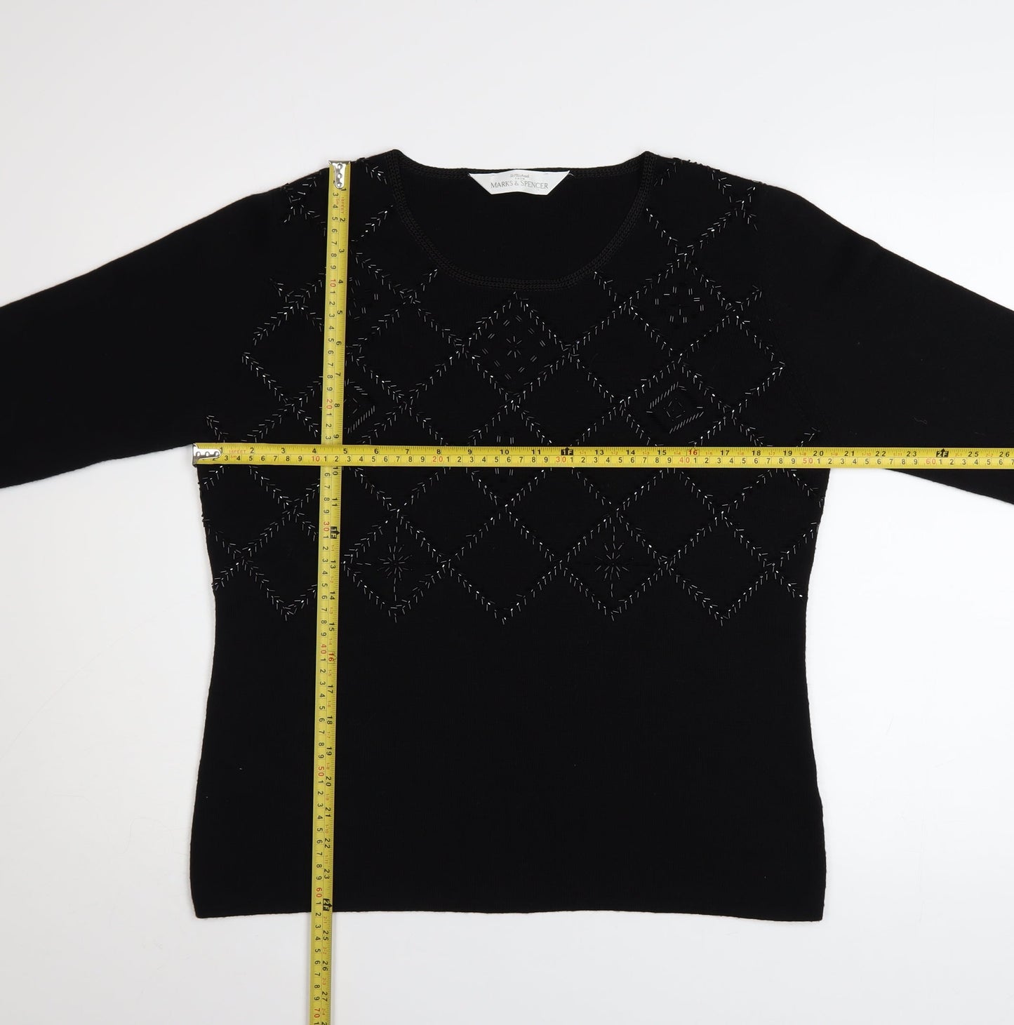 Marks and Spencer Women’s Black Crew Neck Embroidered Jumper Size 16