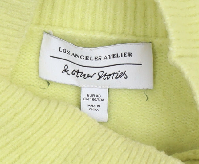 & Other Stories Women Lemon Yellow Mock Neck Jumper XS Wool Blend