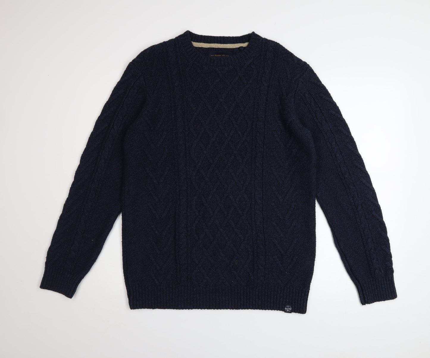 Weird Fish Women's Blue Cable-Knit Cotton Jumper M
