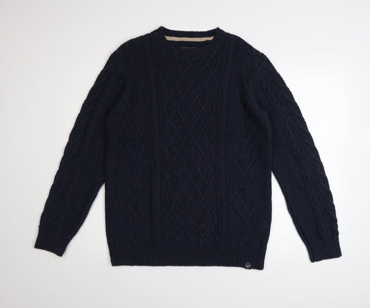 Weird Fish Women's Blue Cable-Knit Cotton Jumper M
