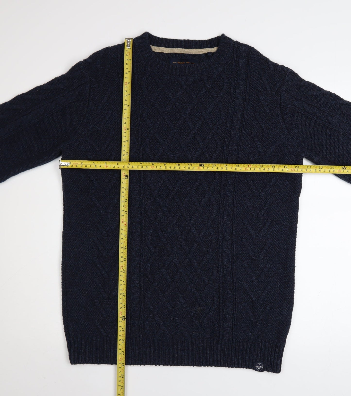 Weird Fish Women's Blue Cable-Knit Cotton Jumper M
