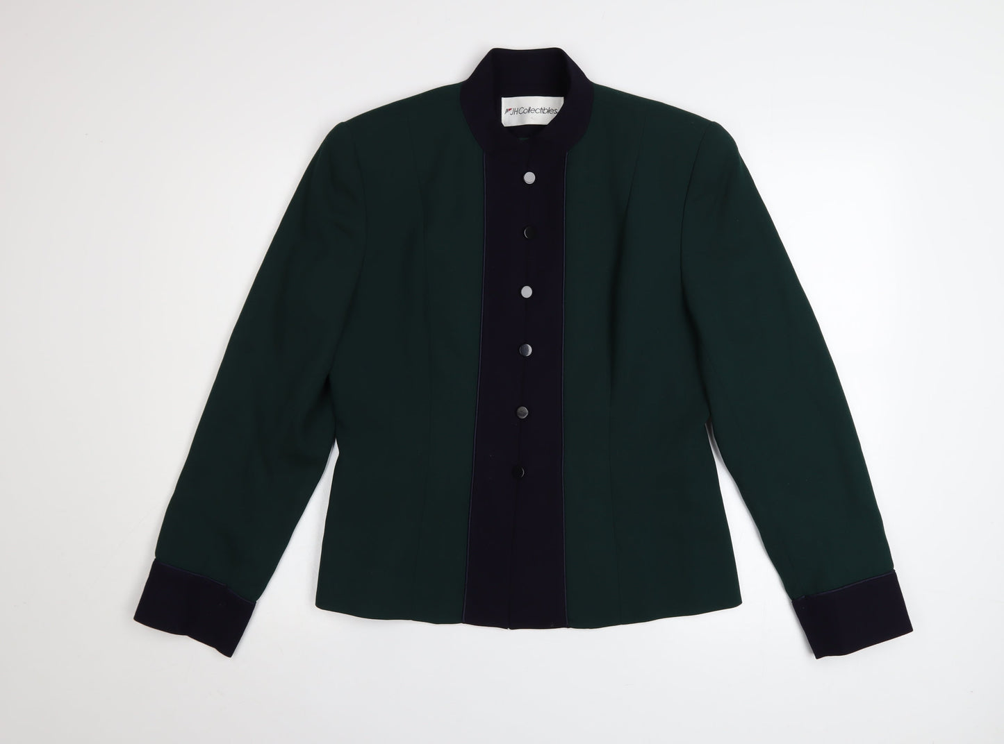 JH Collectibles Women's Green Wool Blazer Size 12 Classic Buttoned Long Sleeve