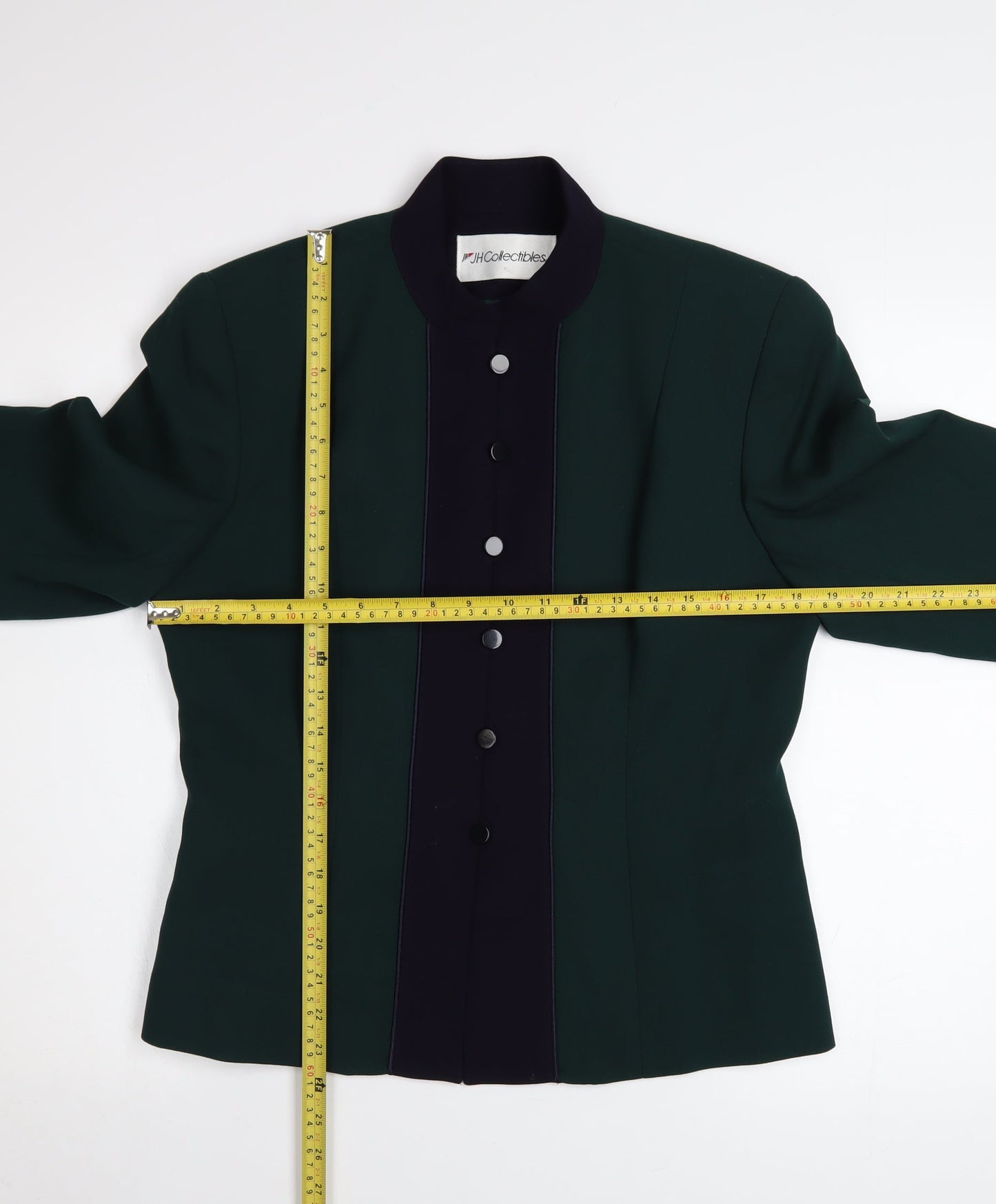 JH Collectibles Women's Green Wool Blazer Size 12 Classic Buttoned Long Sleeve