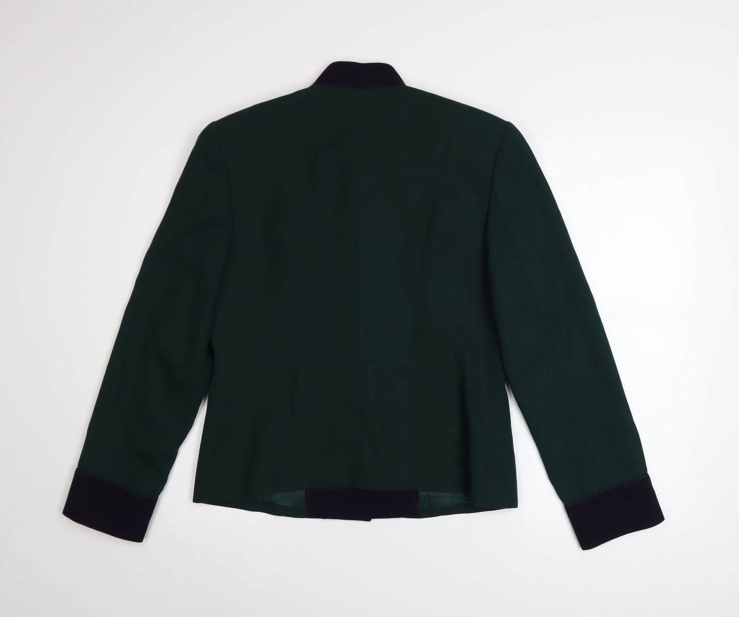 JH Collectibles Women's Green Wool Blazer Size 12 Classic Buttoned Long Sleeve