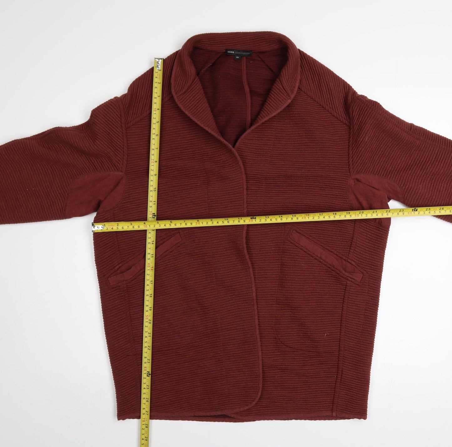 Moss Copenhagen Women’s Brown Knit Coatigan XS Relaxed Fit Open Front