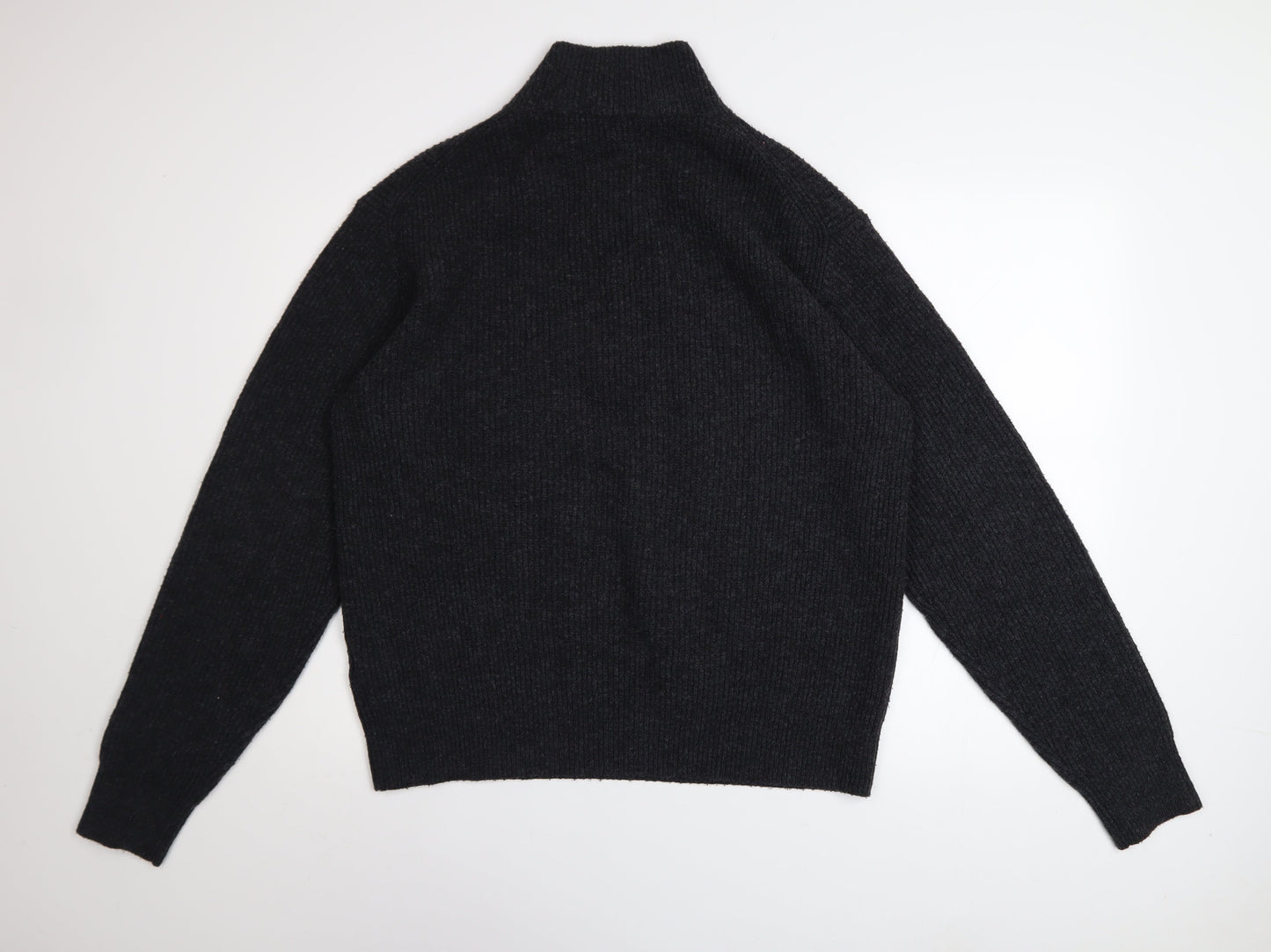 Uniqlo Men's Black M High Neck 1/2 Zip Chunky Knit Jumper